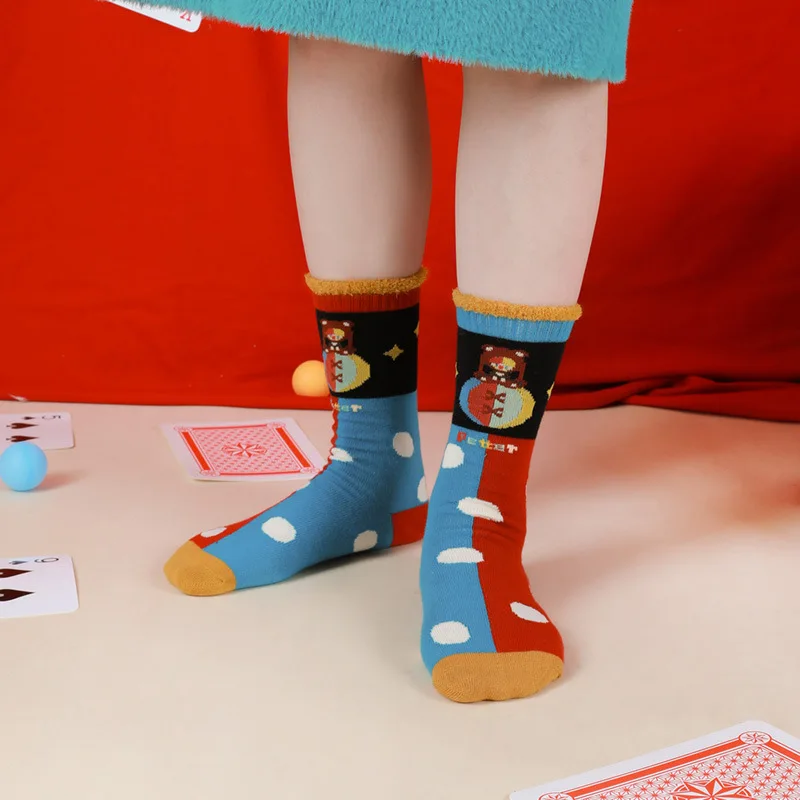 DAMAHOOV Autumn/Winter New Circus Series Cute Cartoon  Polka Dot Stripe Retro Mid length Socks