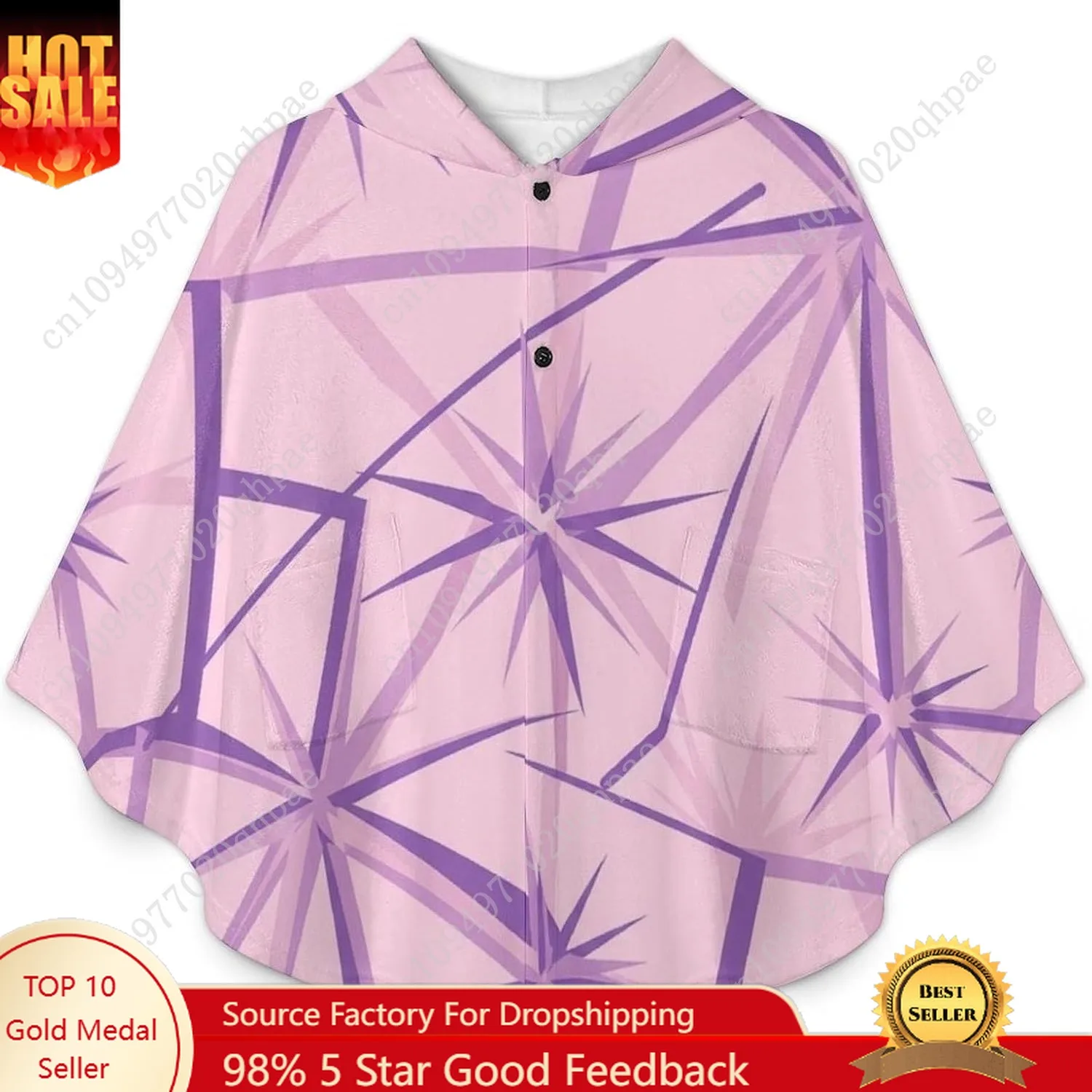 سترة بطانية مريحة من الفلانيل، هوديي كبير الحجم بأشكال هندسية تجريدية مع جيوب للأطفال والمراهقين #1