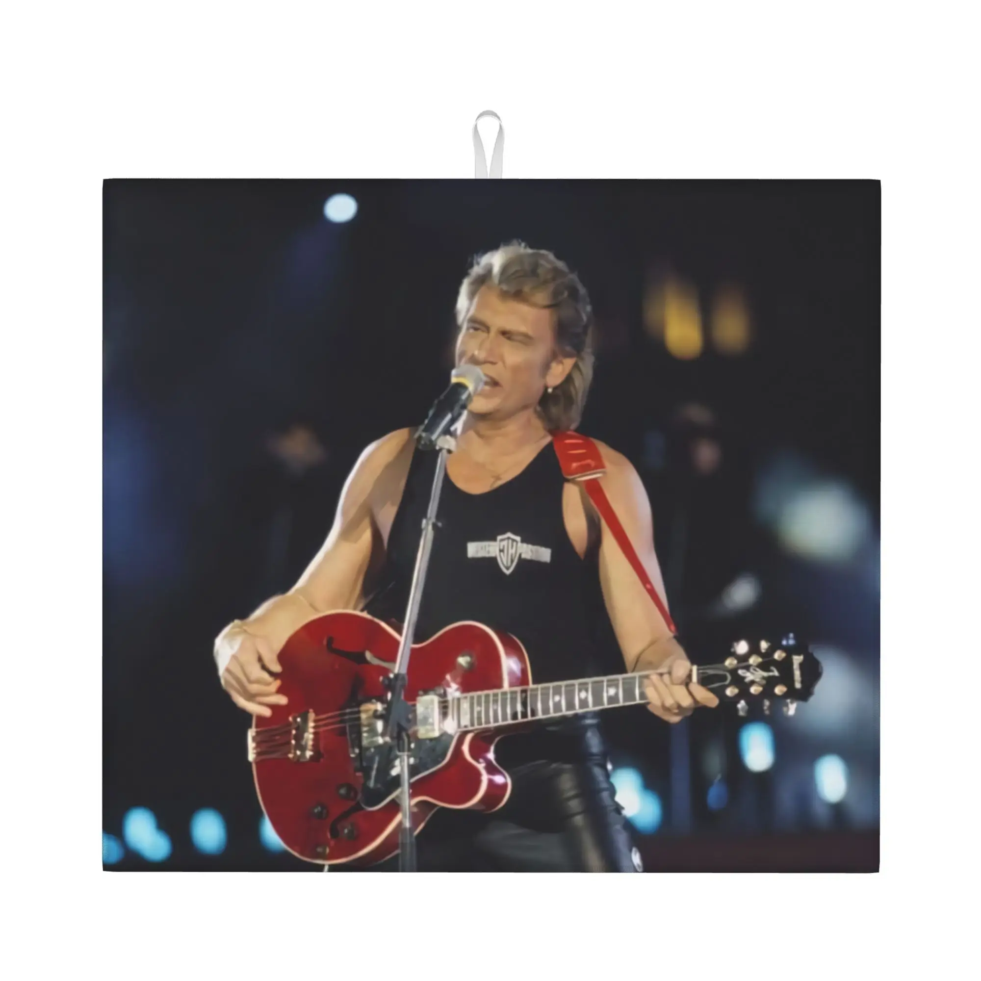 French Rock Johnny Hallyday Drying Mat For Kitchen Waterproof Non‑Slip Oil Proof France Singer Bathroom Countertop Protector Mat