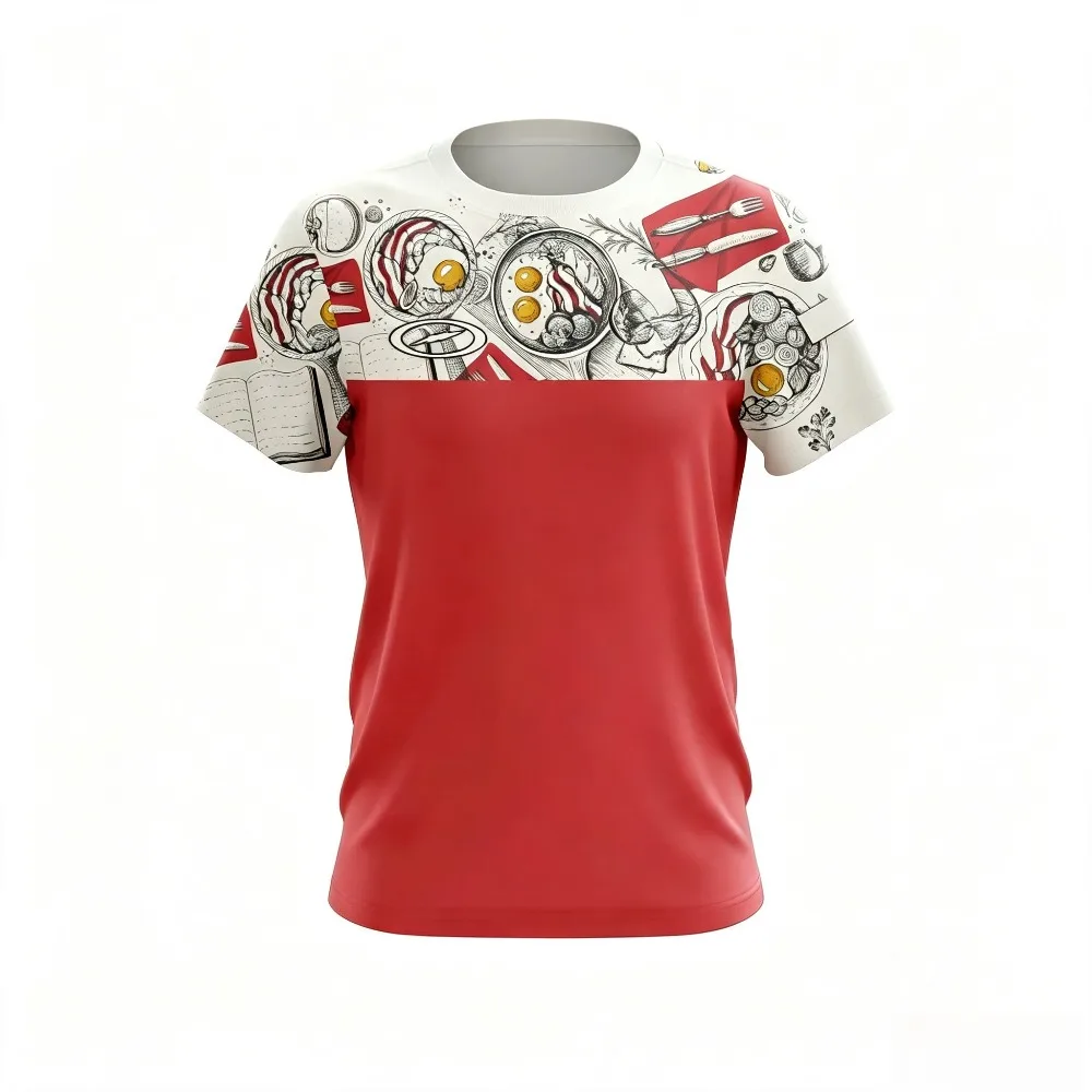 Breakfast Food Sketch Art Print Men T‑Shirt Polyester Short Sleeve Color Block Sport Quick Dry Casual Jersey Tee Top