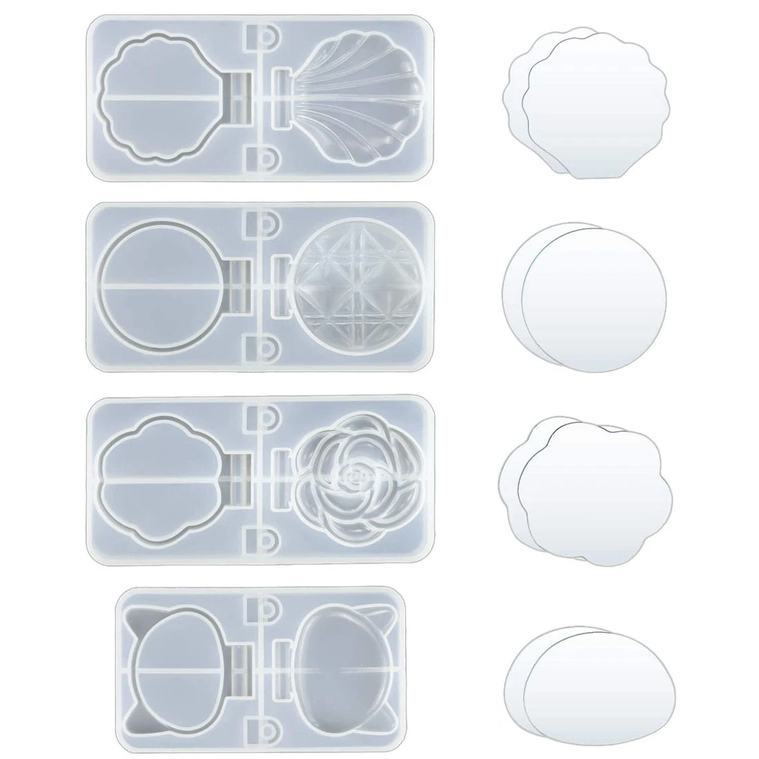 Silicone Resin Mirror Mold-4 Pieces of Folding Compact Mirror Cover Mold with 8 Mirrors, Makeup Mirror Shell for DIY