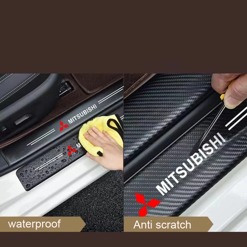 4Pcs Car Door Sill Protector Stickers Carbon Fiber Door Sill Stickers For Mitsubishi Asx Lancer Outlander Pajero Ralliart