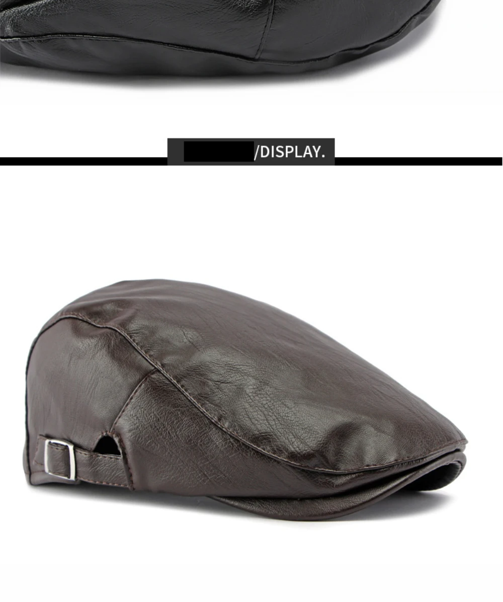 HT5127 Herbst-Winter PU-Leder Kappen für Herren und Damen, Künstler-Mütze, Unisex Ivy Flat Cap, Verstellbare Baskenmütze – Detail 6