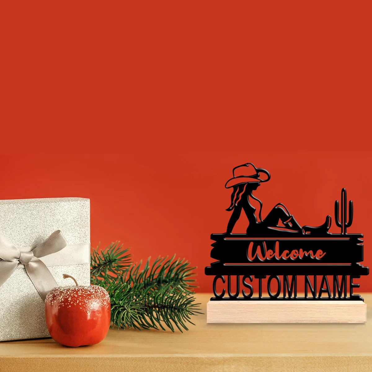 1pc Unique Personalized Metal Statue Ornaments Custom Content With Wooden Base Modern Rural Home Desktop Decorations