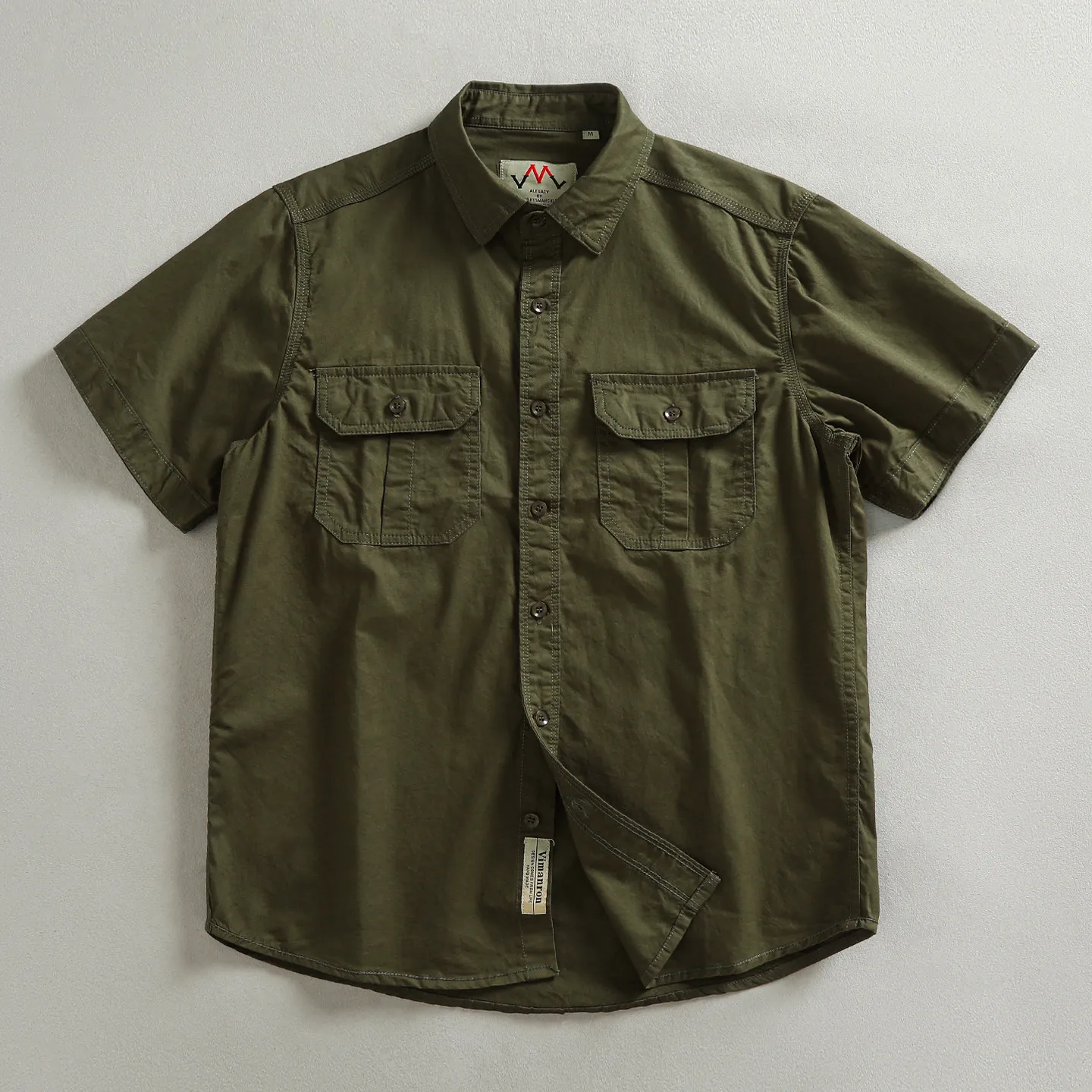 V68# Summer New American Retro Woven Short-Sleeve Turn-down Collar Double Pocket Shirt Men's 100% Cotton Washed Casual Blouses