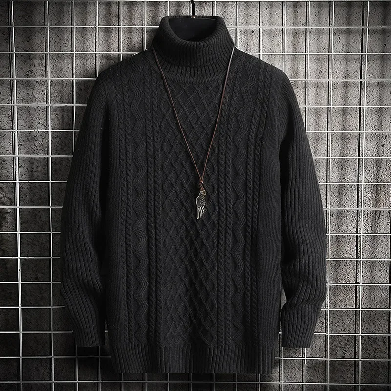 Men Pullovers Solid Flat Knitted Turtleneck Sweater Jumpers Long Sleeve Loose Slight Strech Casual Standard Wool Basics