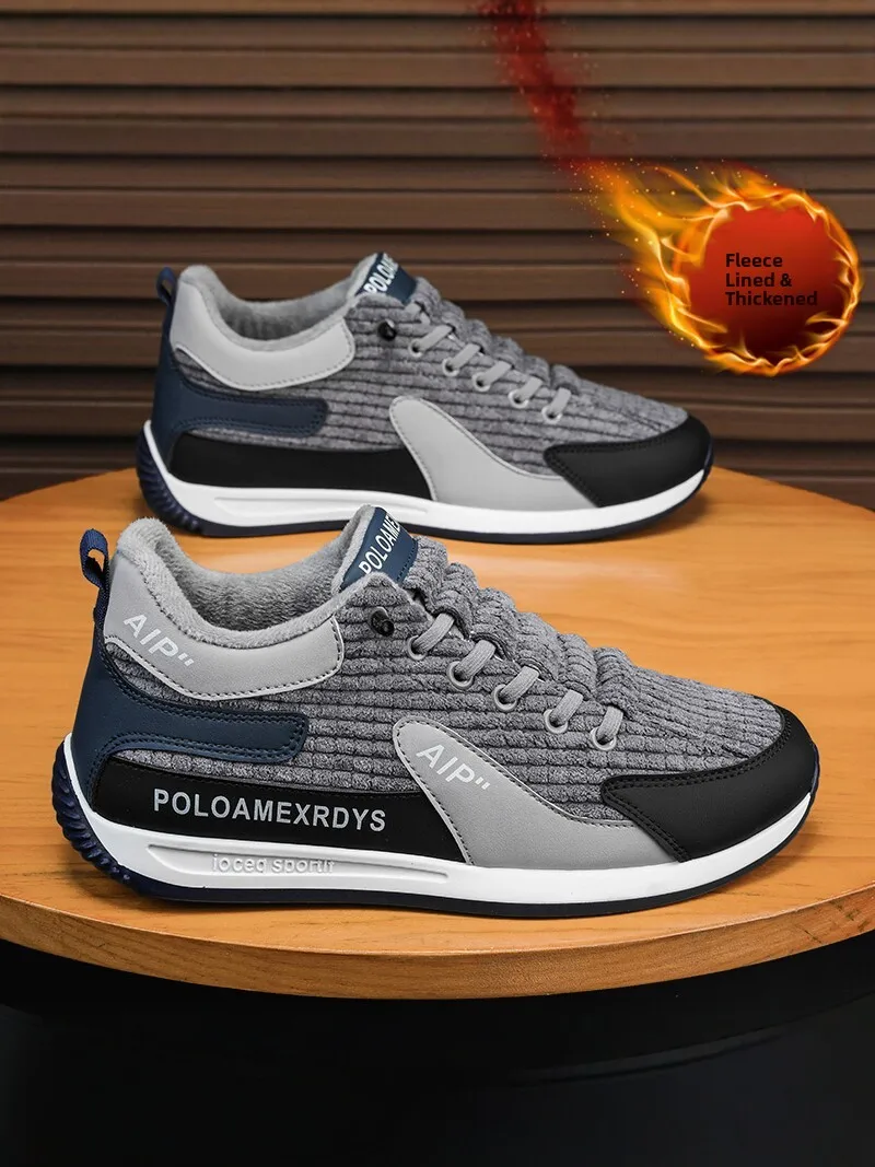 

Men's Winter Slip-On Velvet Fleece Lined Warm Cotton Shoes Anti-Slip Thick Bottom Sports Casual Fashionable Low Top Sneakers