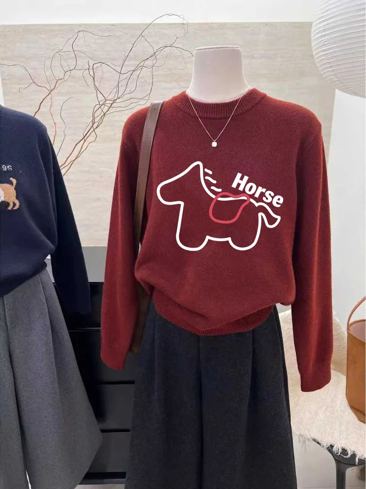 

Ladies Thiened Loose Knitted Sweater Warm Top for Autumn Winter Red Celebration Lazy Sle 2026 Year New Year