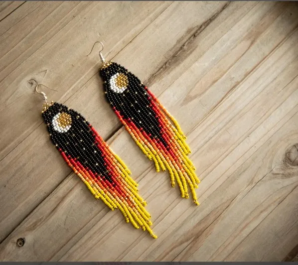 Rice bead earrings Tassel Moon Design Originality Intersperse Hand knitting Bohemia Alloy Fashion Simple Beaded earrings