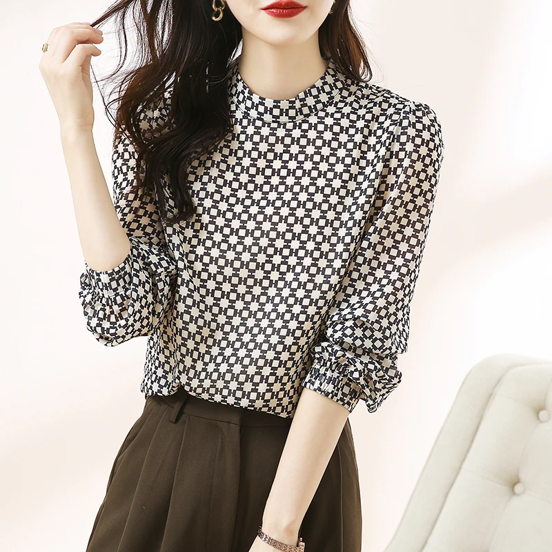 New elegant Women's chiffon Blouses ladies  shirts Blusas Mujer Long Sleeve Shirts causal Tops