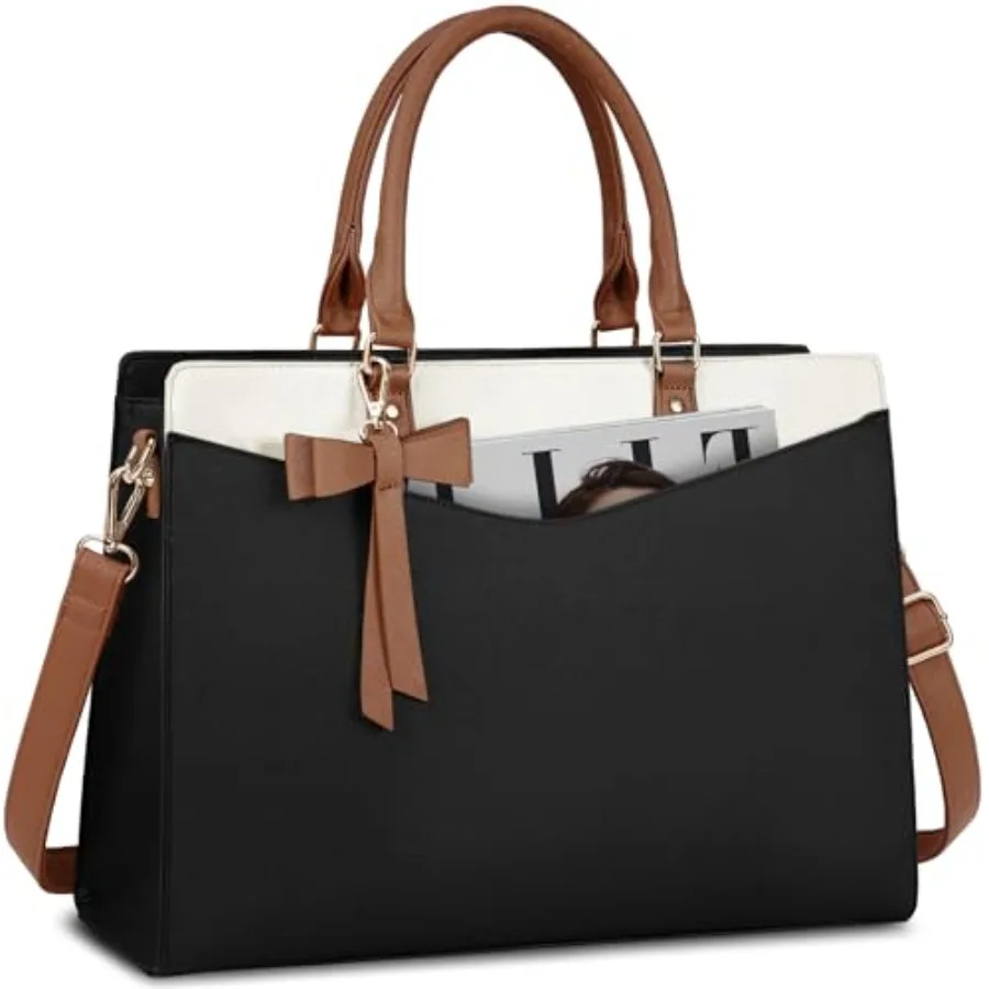 

Laptop Bag for Women 15.6 Inch PU Leather Tote Bag Professional Business Office Work Bag Waterproof Briefcase Computer Tote Bag