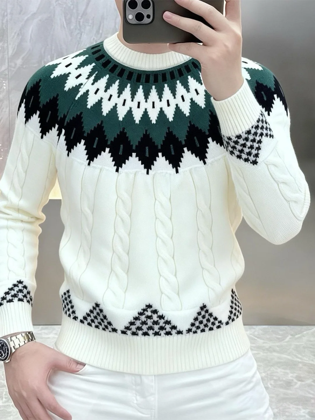 

Faionable Ethnic Sle round Ne Thiened Long Sve Knitted Sweater Men's Casual Brand Autumn Winter Hoodl Line Knit...