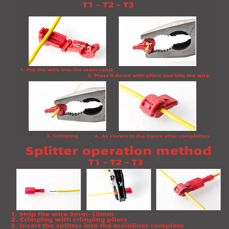 Bloques de terminales tipo T, Clip de conexión de Cable y Cable, enchufe conector rápido sin pelar, Conector de empalme doméstico, 20 piezas