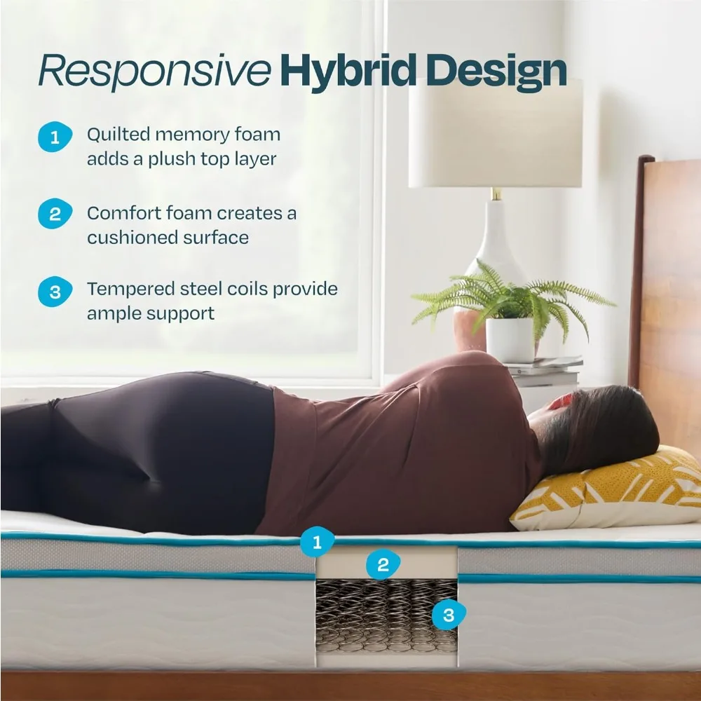 Memory Foam and Spring Hybrid Mattress - Medium Feel - Bed in a Box - Quality Comfort and Adaptive Support