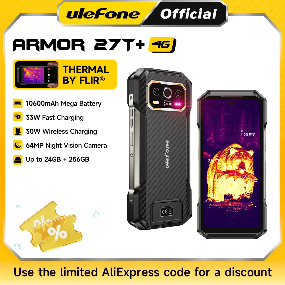 Ulefone Armor 27T+ 4G THERMAL BY FLIR® Rugged Phone 10600mAh Up to 24GB+256GB  6.78
