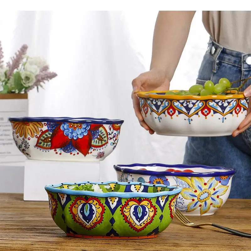 

Hand-painted Ceramic Bowl Irregular Salad Dessert Fruit Bowls Thick Soup Restaurant Specialty Tableware