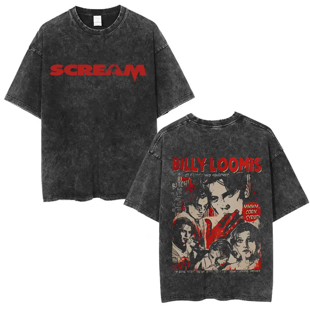 

Washed Vintage 90s Horror Movie Scream T-shirt Billy Loomis We All Go A Little Mad Billy T Shirts Men Casual Oversized T-shirts