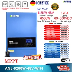 6.2KW Hybrid Solar Inverter 48V 230V Photovoltaic Inverter Pure Sine On/Off Grid Built-in 120A MPPT Solar Charge Controller