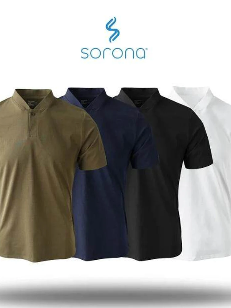 Solona High Sensitivity Men's Short Sleeve T-Shirt Henry Collar Summer Sportswear Moisture Wicking UV Protection Casual Wear