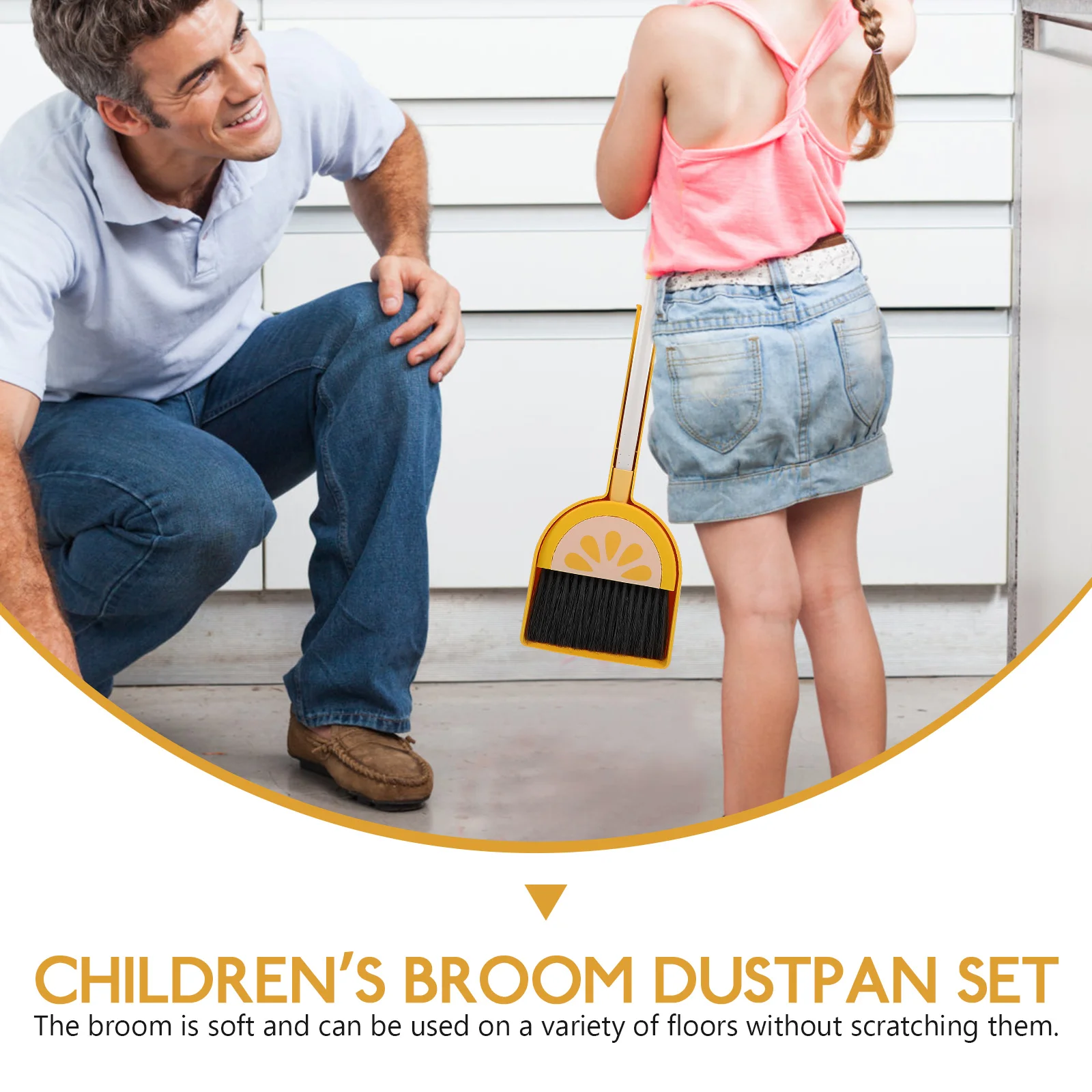 

Children Broom Dustpan Set Small Plastic Yellow Toddler Accessories Compact Size Safe No Burrs Long Life Portable Housekeeping