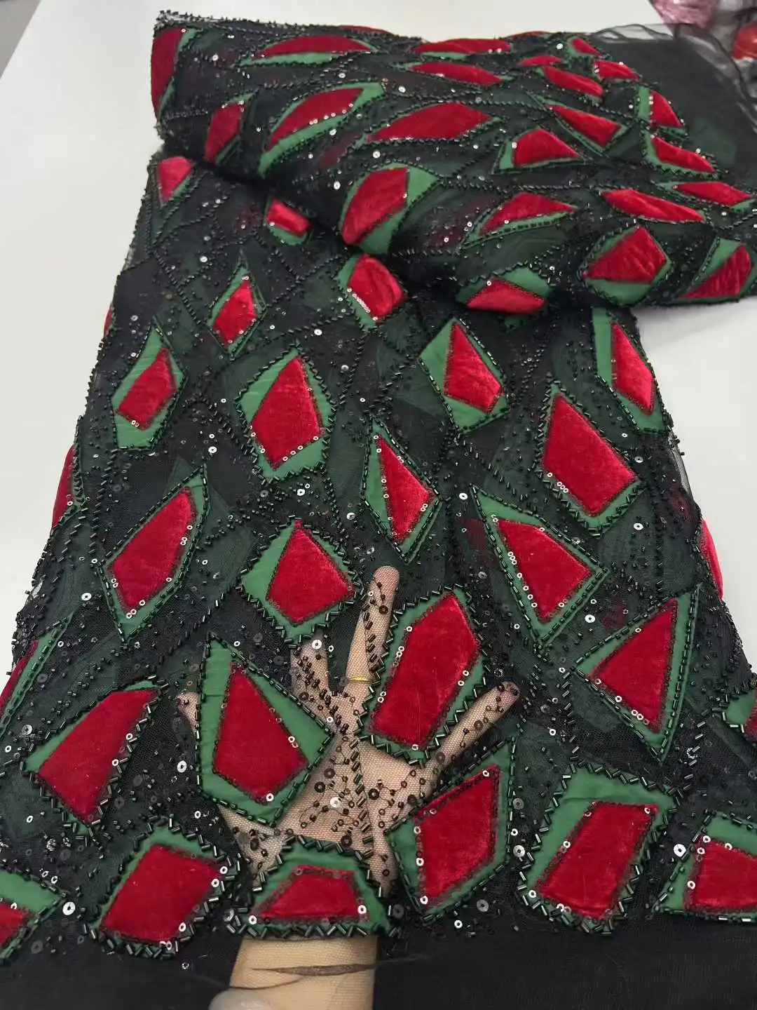 5 Yards luxuriöser High-End-Perlenstoff, schwerer Pailletten-Stickstoff, modischer französischer Tüll-Mesh-Spitzenstoff für Hochzeit