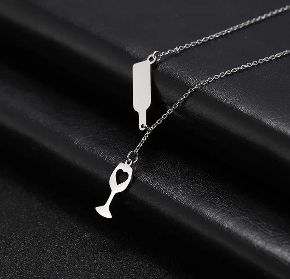 1PC Stainless Steel Necklaces Party Red Wine&Cup Love Wine Bottle Glass Pendant Chain Fashion Necklace For Women Jewelry F1563