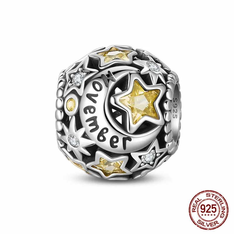 

925 Sterling Silver Yellow Star Pendant Beads Inlaid with Zircon Paired with an Original Bracelet DIY Womens Jewelry