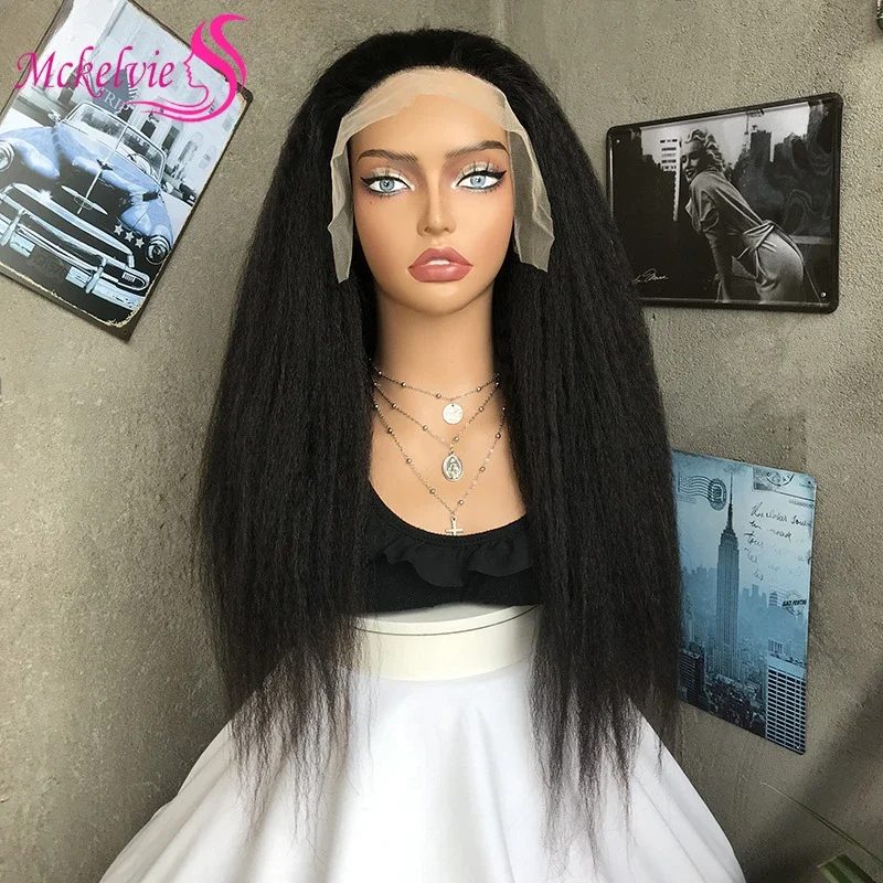 

13x4 Lace Front Kinky Straight Human Hair 26 Inch Long Wig For Black Women Brazilian Remy Hair Transparent Lace Wig Daily Use