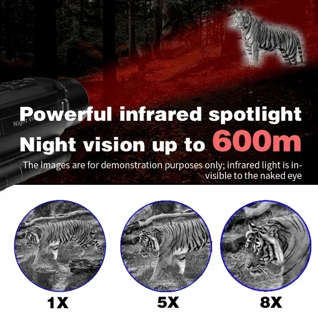 Infrared Night Vision Device 40MP 5x Zoom with Tactical Light Monocular Single-tube Handheld  3000 MAH Night Vision 600m