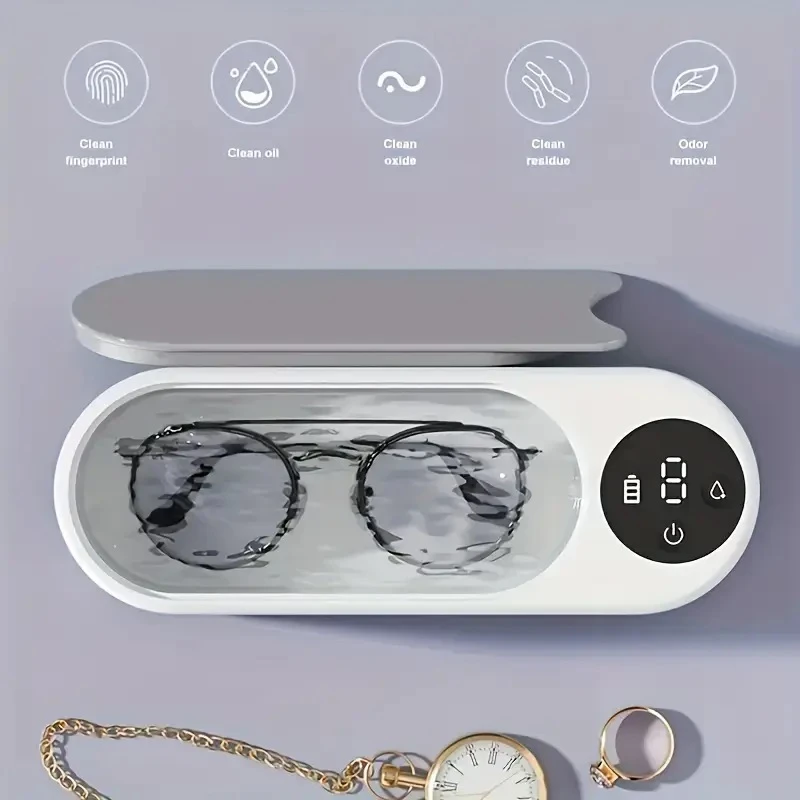 

USB Rechargeable Jewelry Cleaner with Soundwave Technology, 360° Rotation for Glasses, Watches, Rings, Earrings, Dental Tools,