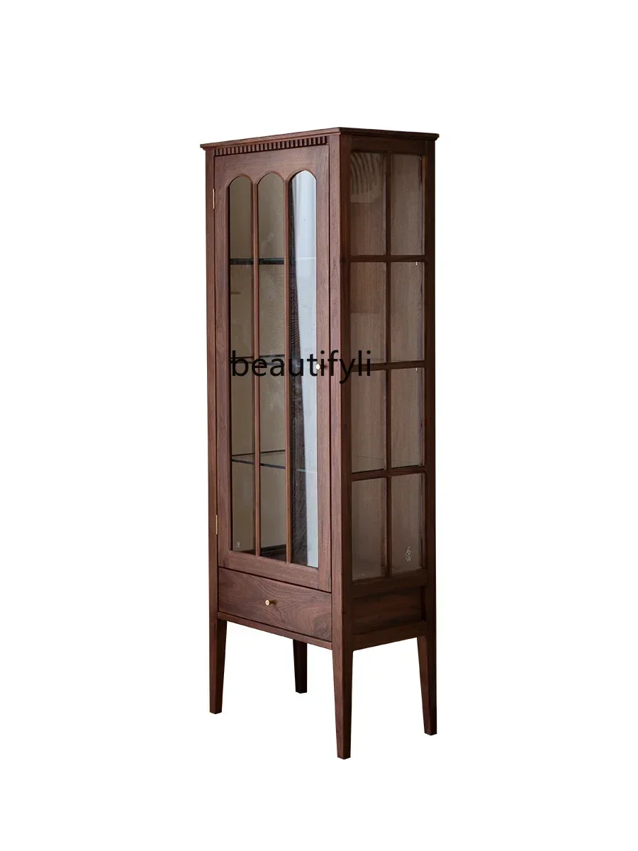 

North American black walnut display cabinet, all solid wood glass door wine cabinet, storage side cabinet