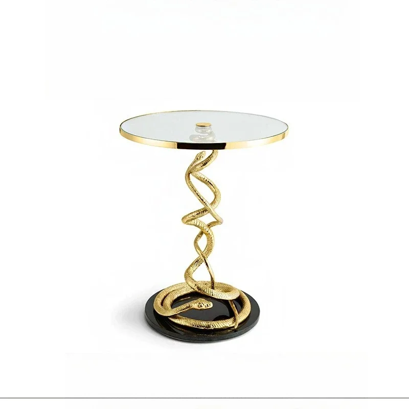 

Luxury art pure copper serpentine edge table, luxury house living room home creative round tea
