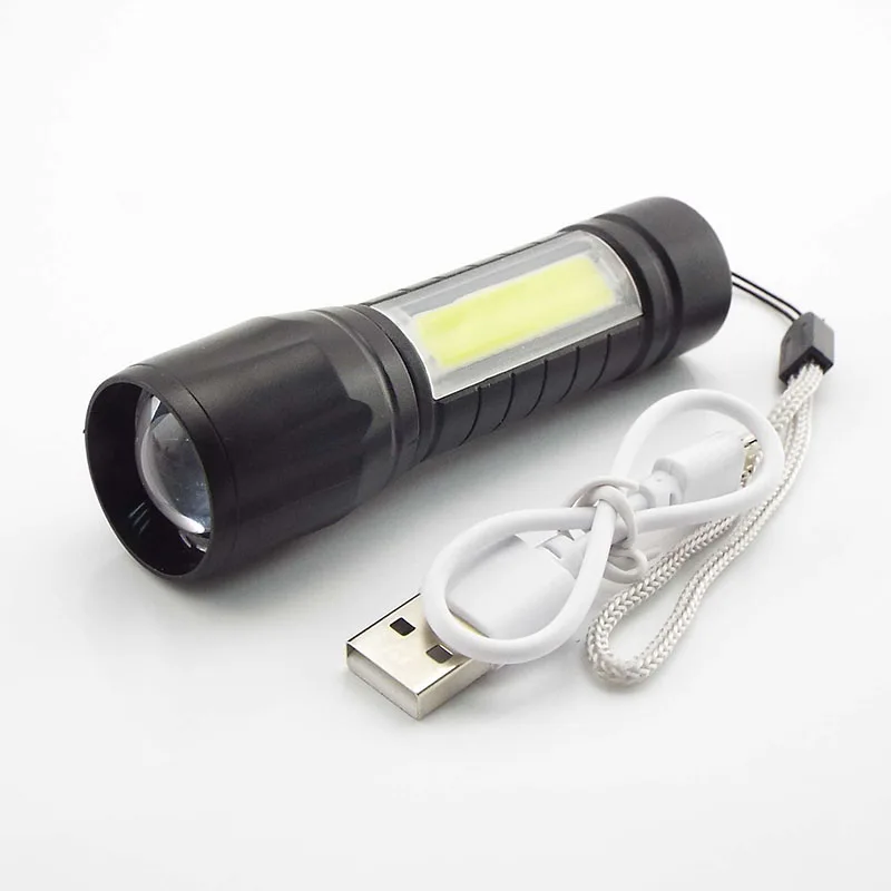 zoomable Waterproof LED Flashlight Flash Torch Lamp 1000 Lumens Lantern for Camping Built in 14500 USB Rechargeable Battery