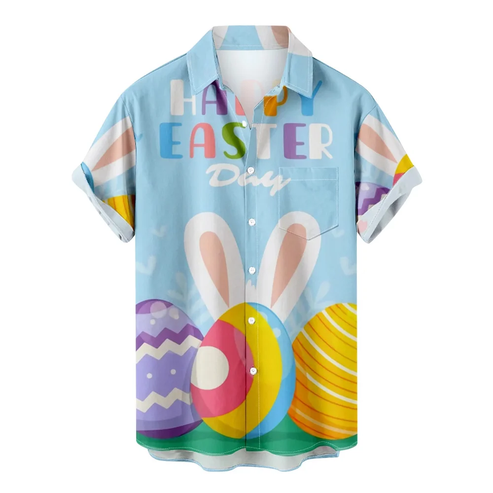 

Easter Shirts For Men Funny Easter Eggs Print Button Down Short Sleeves Shirt Hawaiian Aloha Shirt With Pocket Women Clothes