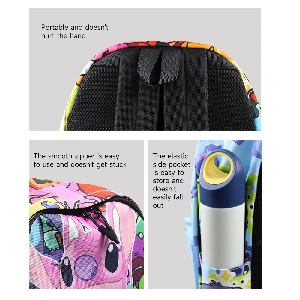 MINISO Kawaii Cute Stitch Rilakkumas Backpack Large Capacity Anime Cartoon Backpack Stylish Student School Bag