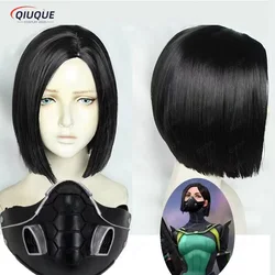 Game Valorant Viper Cosplay Wig Short Straight Black Heat Resistant Synthetic Hair Halloween Role Play Wigs + Wig Cap