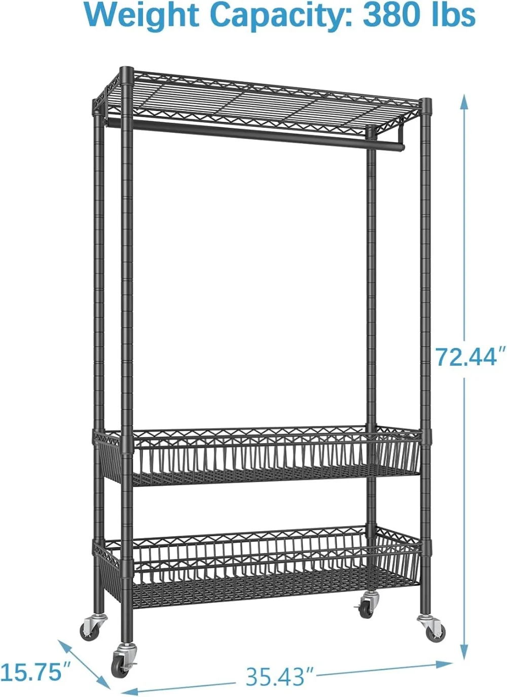 VIPEK R2 Plus Rolling Clothes Rack Heavy Duty Garment Rack With Wheels, Adjustable Portable Closet For Hanging Clothes,