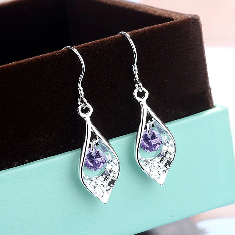 Hot Classic 925 Sterling Silver Amethyst shell earrings for woman fashion party wedding noble crystal Jewelry Christmas Gifts