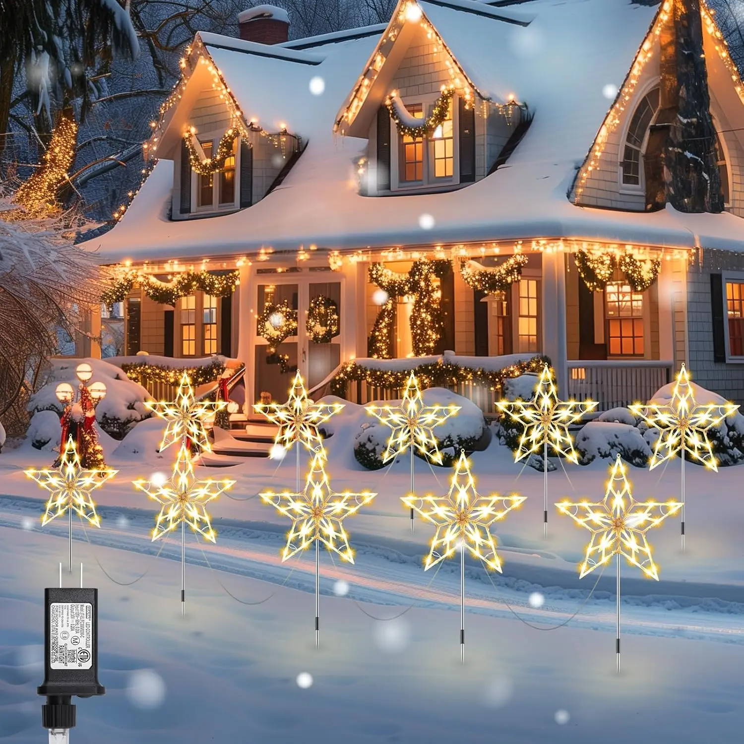 Brightown Star Christmas Pathway Lights Outdoor, 10 Large Star Christmas Sidewalk Lights, Christmas Decorations Outside Yard