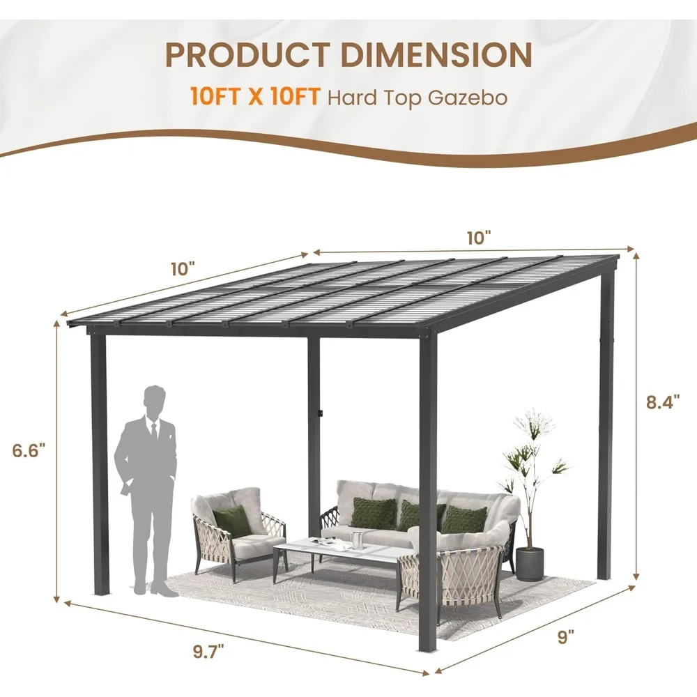 10' x 14' Hardtop Wall Mounted Lean to Gazebo Pergola for Patio, Large Aluminum Pergola Awnings for Decks, Backyard, Porch