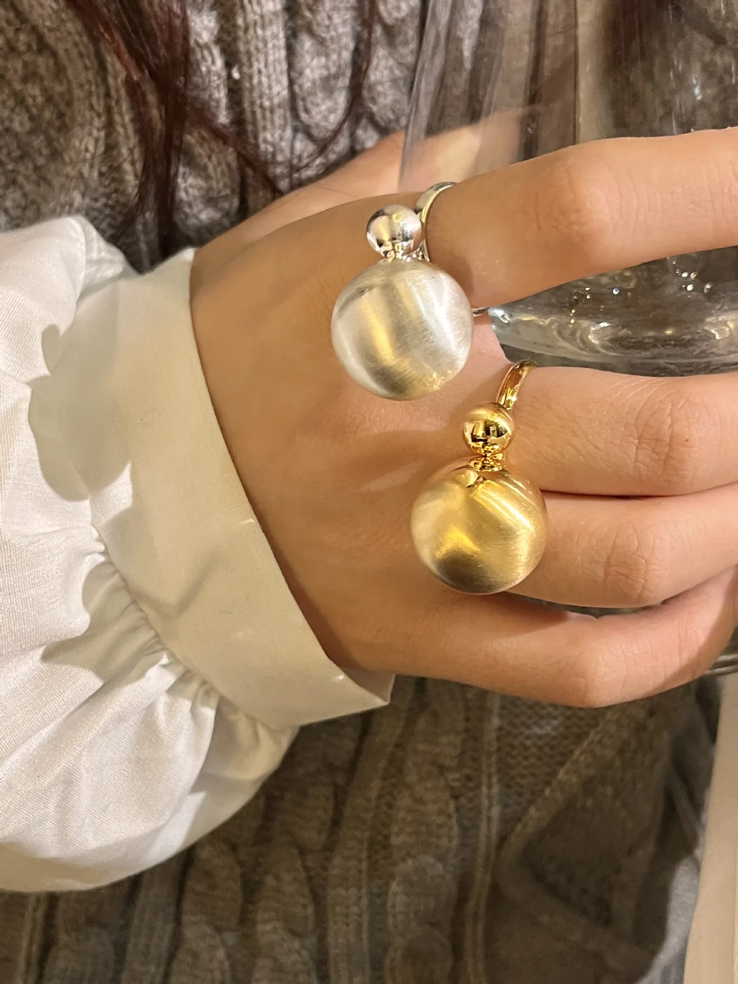 Metal Frosted Brushed Round Ball Smooth Rings for Women Trendy European And American Personality Vintage Jewelry Gifts