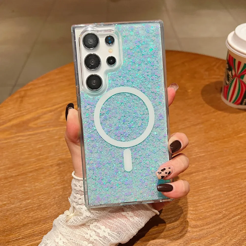 Bling Glitter for Magsafe Case for Samsung Galaxy S25 S24 S23 Ultra Plus A15 A25 A35 A55 A16 Shockproof Protection Hard Cover