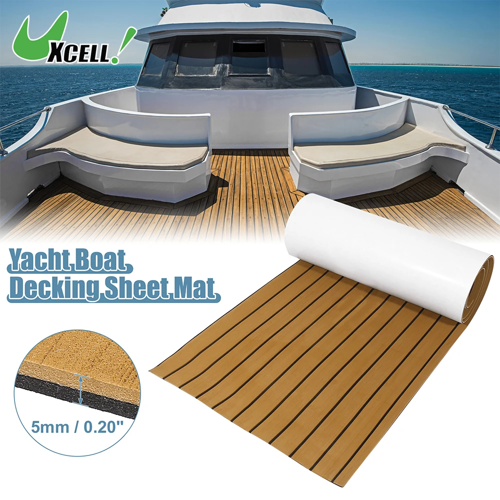 

Uxcell 2400x600x5mm EVA Decking Sheet Mat Non-Slip Self-Adhesive for Boat Yacht Marine Deck Pad RV Car Trunk Flooring Carpet