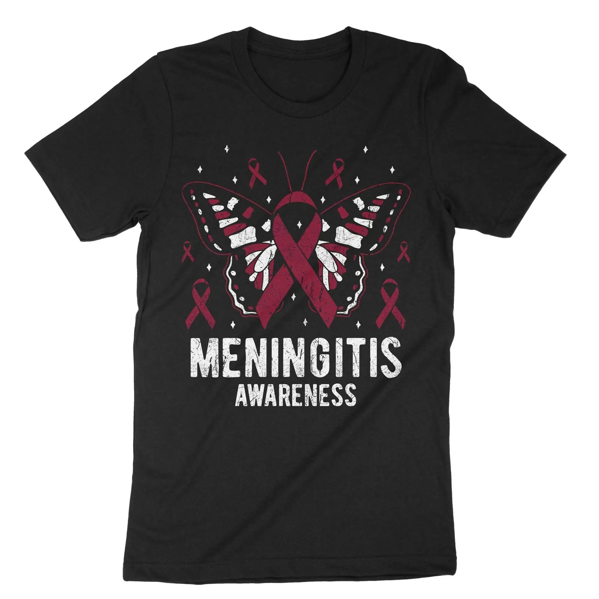 Meningitis Awareness T Shirt Spinal Cord Meninges Get Well Soon Burgundy Ribbon Care Package Survivor