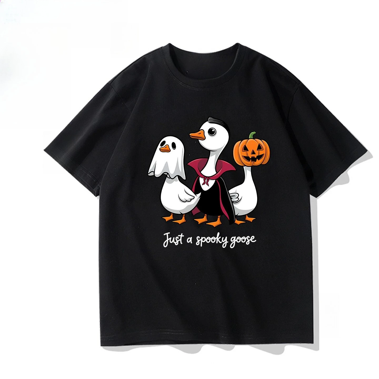 

Halloween Ghost Big Goose Men and Women Lovers Cotton T-shirt American Cartoon Young Students Dress with Short Sleeves