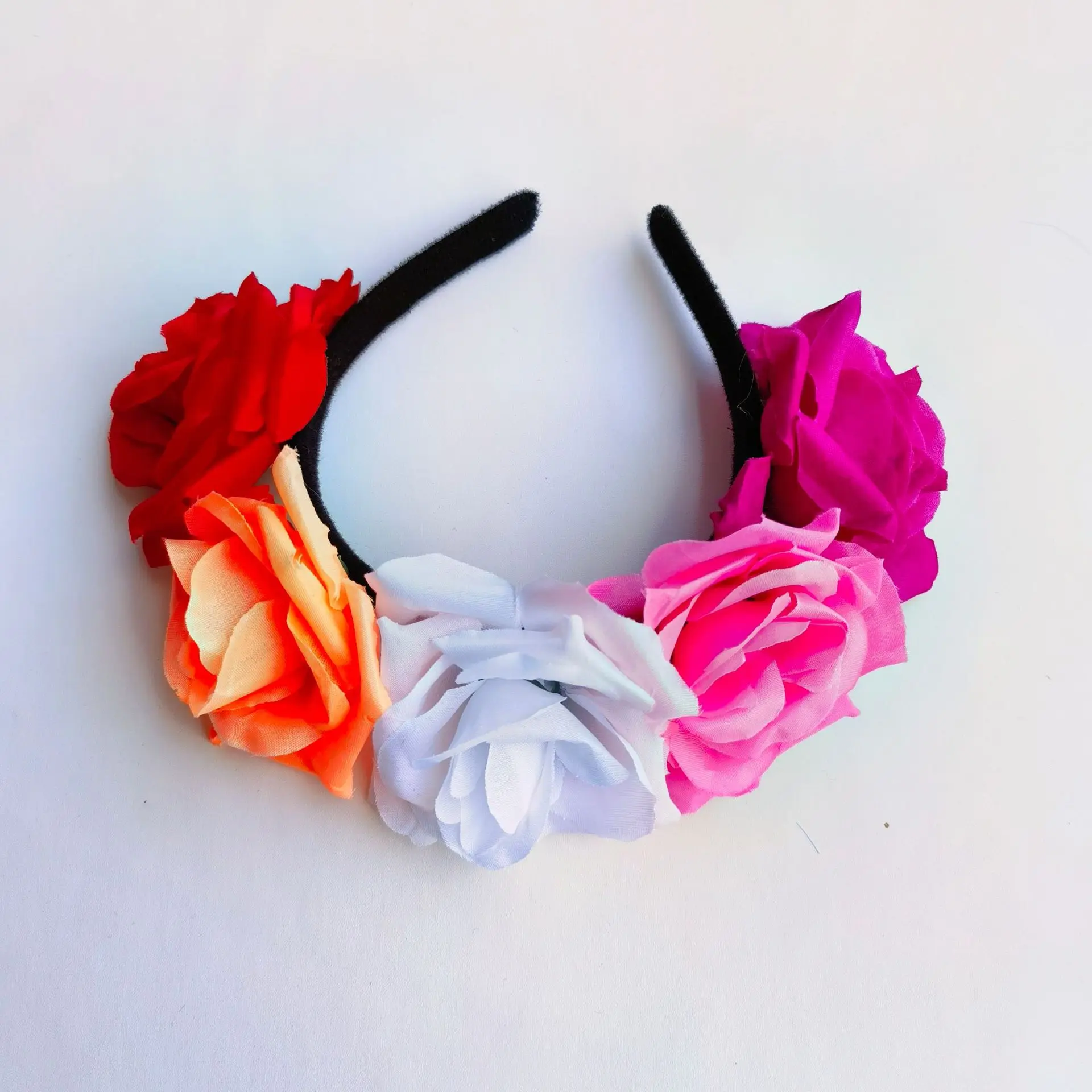 Diadema Floral Bohemia hecha a mano para mujer, accesorios de diadema de flores rosas grandes, corona de damas de honor para niñas, adornos para el cabello de fiesta Floral