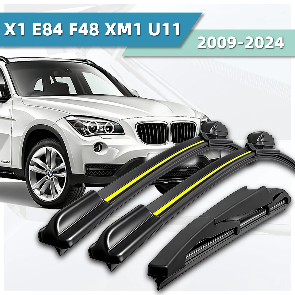 3-teiliges Auto-Scheibenwischer-Set Passend für BMW X1 E84 X1 F48 X1 XM1 U11 2009-2015 Gummistreifen Zubehör für Front- und Heckwischer