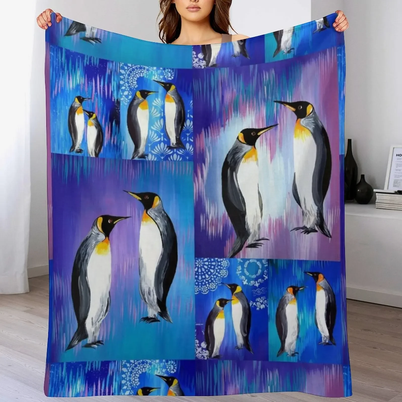 Penguin collage Throw Blanket Soft Plush Blanket as Housewarming Gift