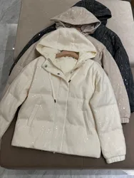 Doudoune à capuche en cachemire pailmétrage pour femme, manteau chaud, style décontracté, hiver