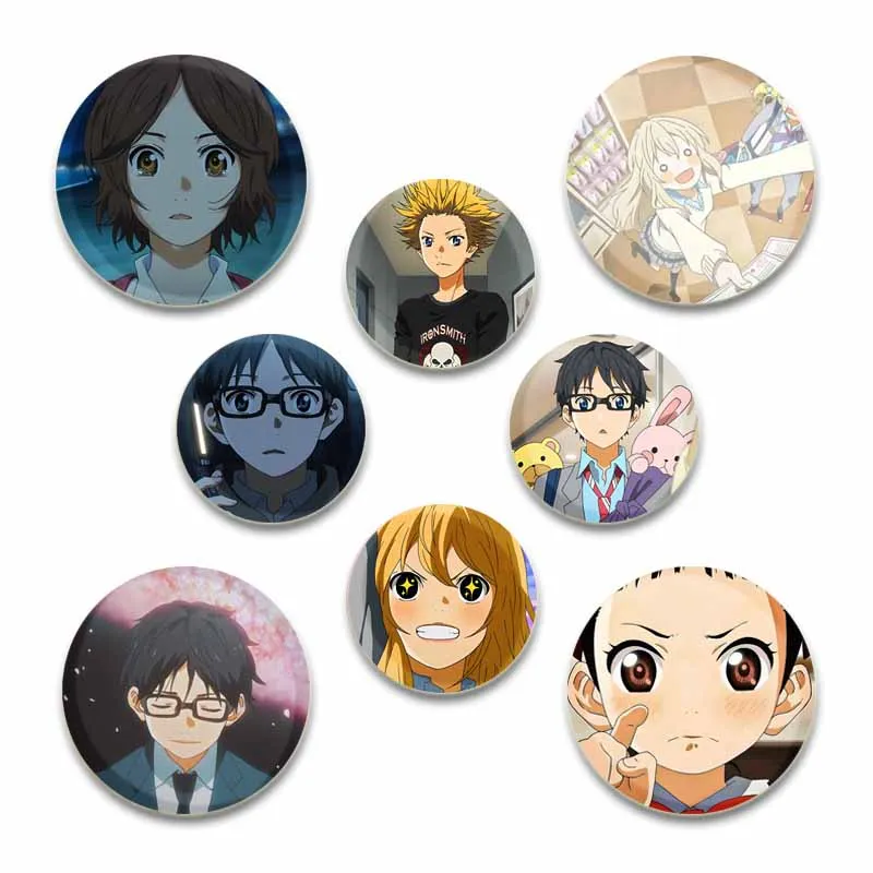 58/32/44mm Anime Your Lie in April Creative Round Lapel Pin Cartoon Character Badge Brooch Enamel Pins Jewelry Accessories Gifts